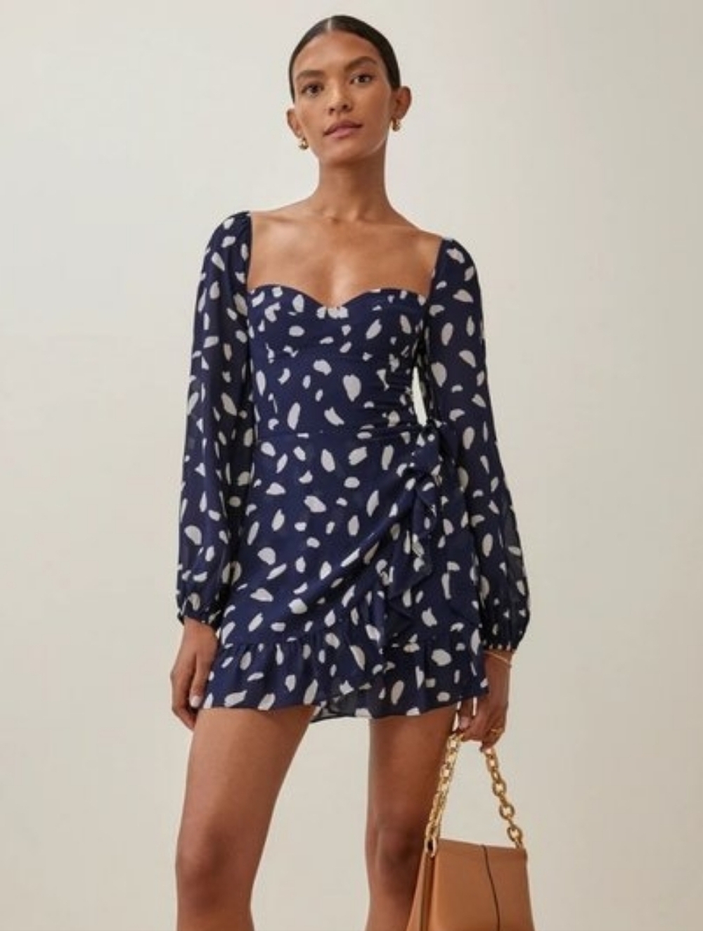 Reformation Cammi polka-dot crepe mini dress Sz 8